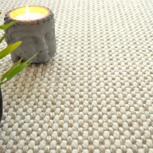 Moquette à la coupe Laine et Sisal Albury Blanc crème, salon naturel avec plante verte