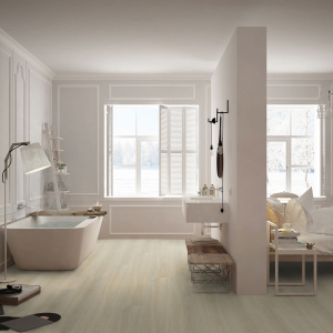 Lame vinyle clipsable - Gerflor R55 Lock+ Acoustic - Selma natural associée à une salle de bain aux teintes claires