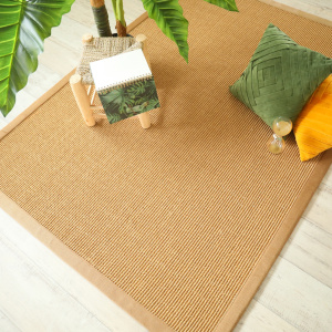 Tapis Sisal grosses boucles Cuba paille dorée ganse lin camel