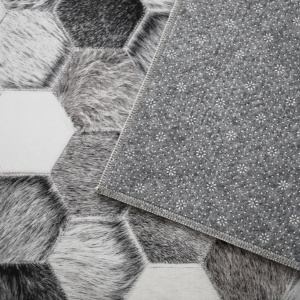 Tapis toucher soft - Imprimé peau de vache - Patchwork gris - Tranche