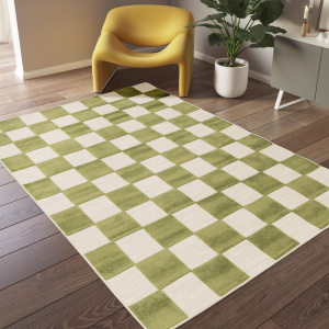 Tapis intérieur et extérieur motif damier - Marius - Vert pistache - bureau