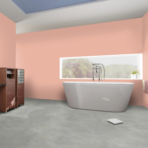 Sol PVC vinyle souple imitation marbre gris dans une salle de bain design