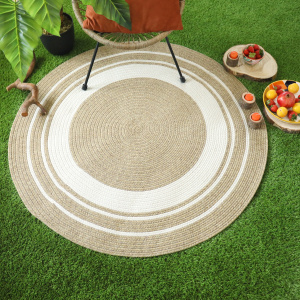 Tapis rond imitation fibres naturelle extérieur Provence aspect jute