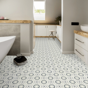 Sol PVC Sol Vinyle Style - Carreaux de ciment motif mosaïque bleu adapté pièces humides