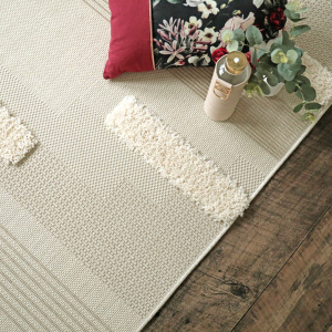 Tapis en relief géométrique - Salvador - Lignes écru et beige naturel - Vue de haut