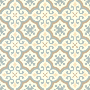 Tapis sur mesure Motif arabesque bleu et ocre - Sol Vinyle Inspiration effet carreaux de ciment
