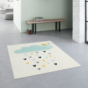 Tapis chambre d'enfant - Petits Cœurs - Beige et motifs colorés - salle de jeu