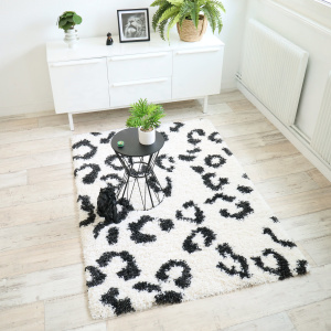 Tapis salon à poils longs - Wild animal noir et blanc cassé - salon
