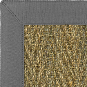 Tapis jonc de mer Assam chevron ganse grise, détail de la confection française