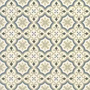 Tapis sur mesure Vinyle Effet carreaux de ciment - Arabesques vert et bleu