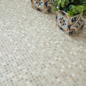 Sol Vinyle envers textile carrelage mosaïque beige - cuisine