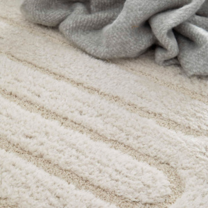 Tapis Zig-Zag crème détail velours épais avec motif en relief