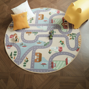 Tapis rond de jeu enfant circuit de voiture campagne