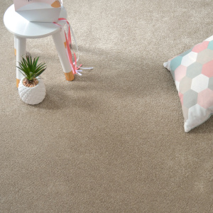 Moquette chambre ou salon Select Marron tendre avec plante et décor minimaliste sur sol doux