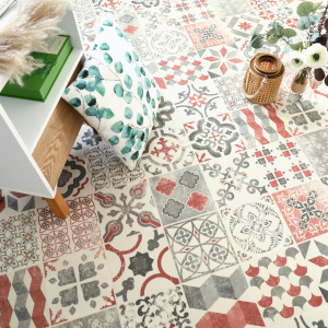 Tapis sur mesure Vinyle Carreaux de ciment - rouge brique - Vue de haut