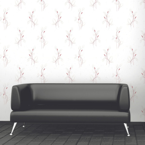 Papier peint vinyle expansé sur intissé - Basique - Motif floral rouge pois satiné - Salon