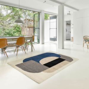 Tapis style berbère - Terre ancestrale - Bleu touareg, gris - salle à manger