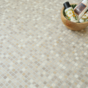 Sol Vinyle envers textile carrelage mosaïque beige - gros plan
