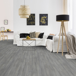 Sol Vinyle Textile Grande largeur - Parquet trait de scie - Chêne gris - salon
