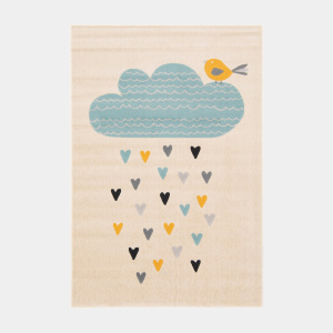Tapis chambre d'enfant - Petits Cœurs - Beige et motifs colorés