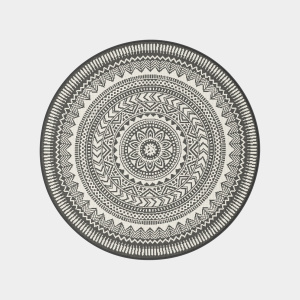 Tapis rond d'intérieur ou d'extérieur - Mandala - Noir