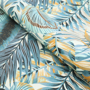 Papier peint vinyle sur intissé - Néo Jungle - Feuilles exotiques bleues - rouleau