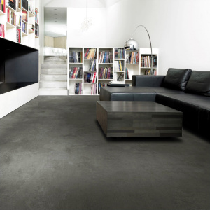 Sol Vinyle Textile Haute Performance - Effet béton - Gris foncé minéral - salon