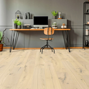 Lame Parquet contrecollé huilé Click à plat - Chêne Blanchi - Bureau