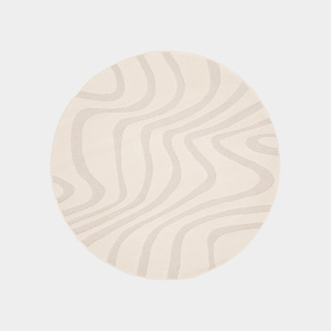 Tapis rond de salon en relief - Belle-île - Vagues écru et crème