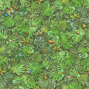 Tapis sur mesure Vinyle Textile Relief 3D imprimé Faune et flore tropicale avec feuilles exotiques et animaux en très haute définition
