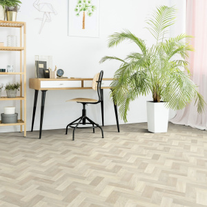 Sol Vinyle Textile Rénove - Imitation Parquet Chevrons bâtons rompus chêne blanchi - Bureau