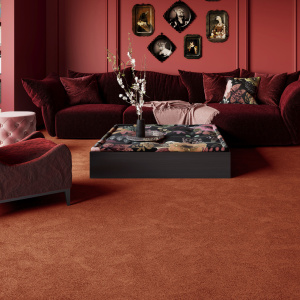 Sol textile Pulse Cuivre brûlé, moquette moelleuse ultra douce transformant le salon en espace cosy et élégant