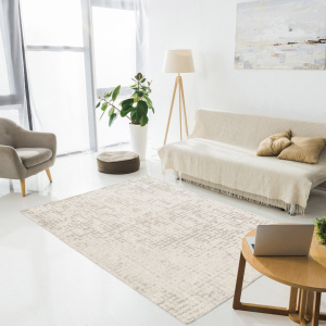 Tapis tissé en polyester recyclé et jute - Arun - Gris et crème - salon