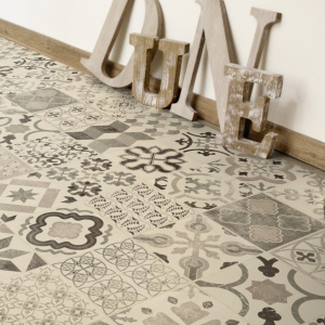 Tapis vinyle - Carreaux de ciment - Noir en pose mur à mur, déco vintage