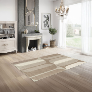 Tapis intérieur géométrique - Milano Vintage - Marron et beige - salon