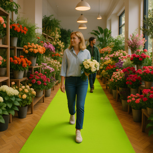Moquette filmée - Stand Event - Vert - Tapis de passage chez un fleuriste