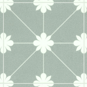 Aspect carreaux de ciment revisité sur vinyle à envers textile Élite Lexington Bloom vert sauge
