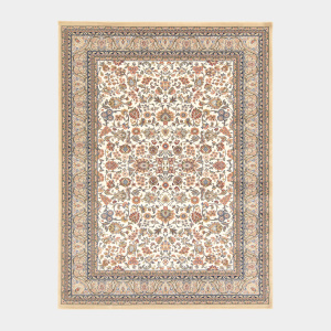 Tapis traditionnel floral Mamie in love corail doux avec motif fleurs anciennes et bordure décorée