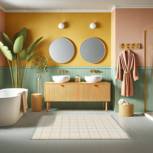 Tapis d'intérieur ou d'extérieur vintage - Félix - Pastel multicolore - salle de bain