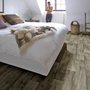 Sol Vinyle Textile Haute Performance - Aspect parquet chêne rustique gris - chambre