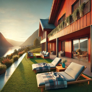 Gazon Fjord - 55mm dans un aménagement extérieur chic et confortable style nordique