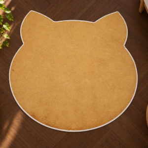 Tapis Miaou - Chat Kawai - Ocre jaune, tapis en forme de tête de chat au velours doux et coloris chaleureux