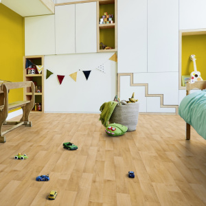 Sol lino imitation parquet hêtre, décor naturel pour chambre
