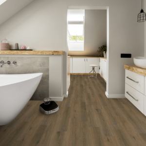 Lame PVC clipsable rigide Essentielle - Chêne brun - Finition mate dans une salle de bain