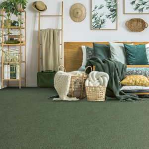 Moquette chambre Lumicolor Vert kaki avec ambiance naturelle et chaleureuse