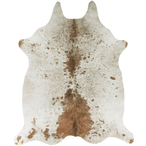 Tapis peau de bête imprimé HD - Imitation vache tachetée claire - Marron et blanc avec forme irrégulière et effet peau de vache