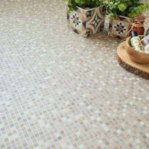 Sol Vinyle envers textile carrelage mosaïque beige - salle de bain