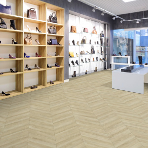 Sol Vinyle à envers gris - Motif chevrons - Chêne clair - commerce