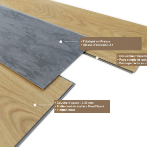 Lame vinyle - Gerflor Senso Clic 3 - Scandinav honey avec coupe détaillée montrant la conception de la lame clipsable