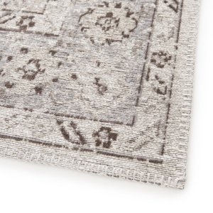 Tapis à motif oriental en tissus chenille recyclé - Yanis - Gris et brun - coin